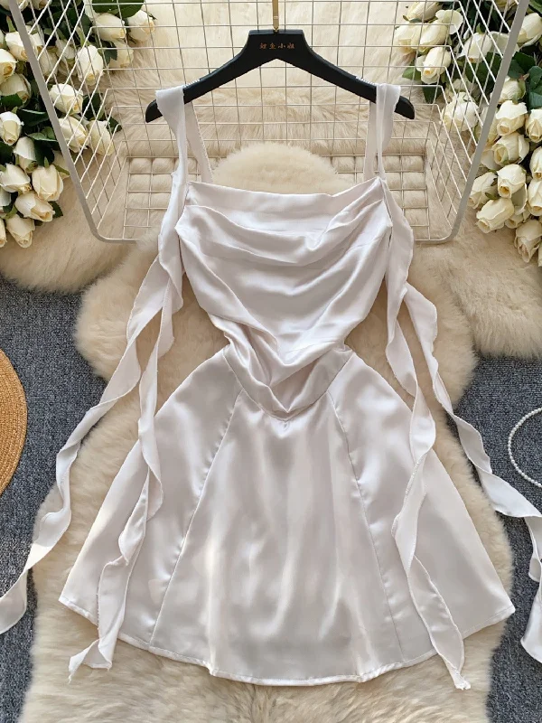 Soft Beige Ruffles Ruched Short Mini Dress Trendy Tie-Dye Mini Dress