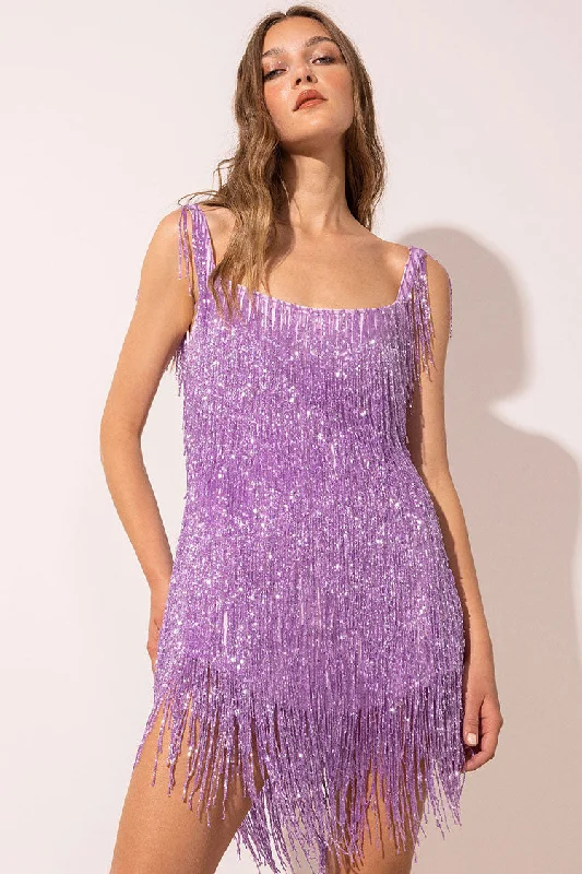 Sparkly Scoop Neck Sleeveless Gatsby Fringe Flapper Party Mini Dress - Violet Chic Puff Sleeve Mini Dress