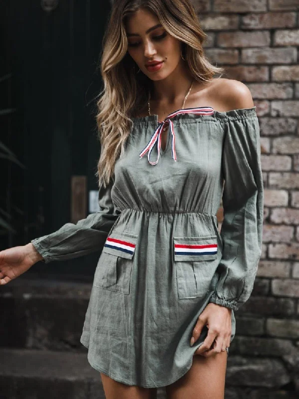 Terisia Off-The-Shoulder Mini Dress Cozy Knit Mini Dress