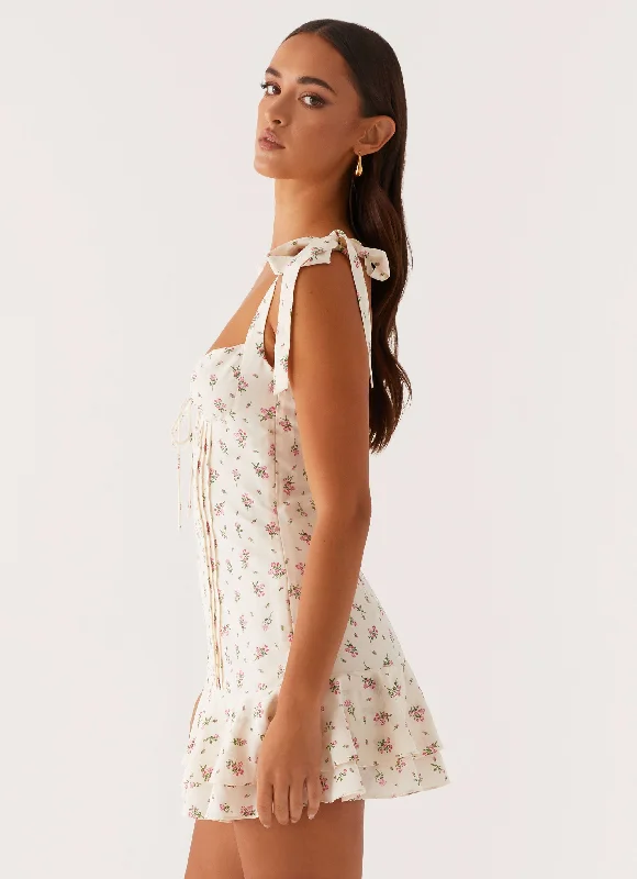 Tova Mini Dress - White Flower Elegant Lace Mini Dress