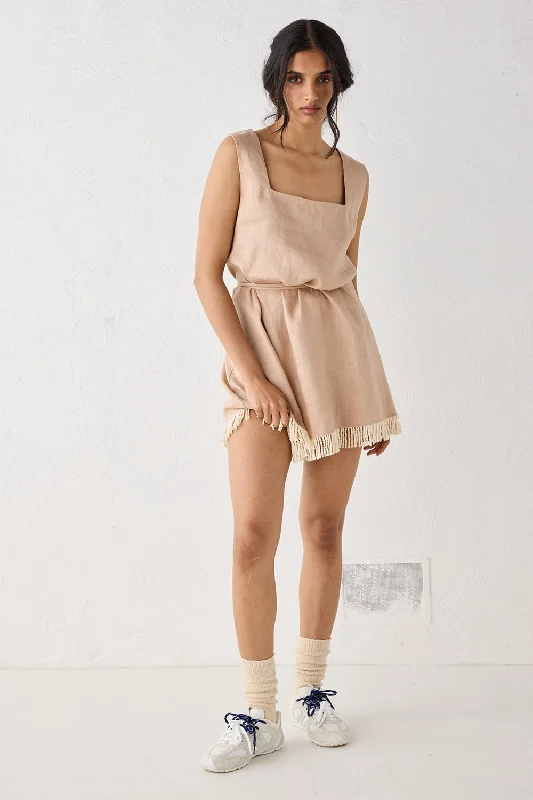 Verve Linen Mini Dress Blush Trendy Crossover Mini Dress
