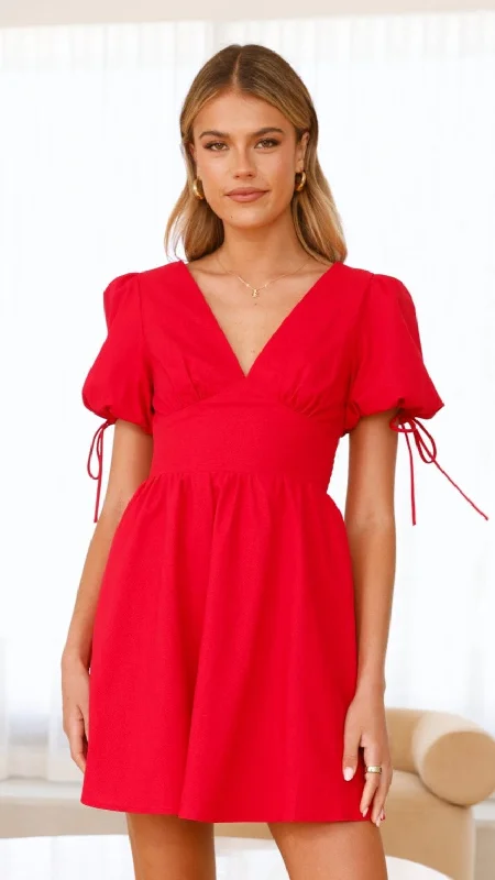 Verve Mini Dress - Red Cozy Cowl Neck Mini Dress