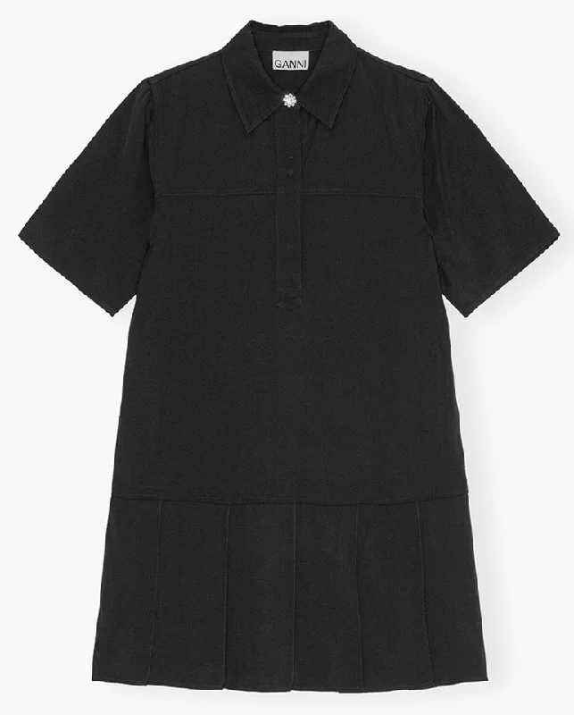 Viscose Twill Mini Dress BLACK Stylish Sweetheart Neck Mini Dress