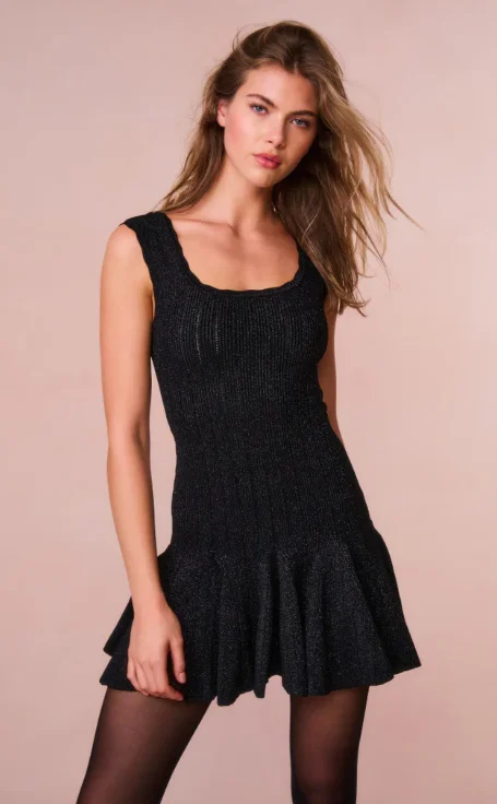 Maryanne Metallic Knit Mini Dress Comfortable Casual Mini Dress