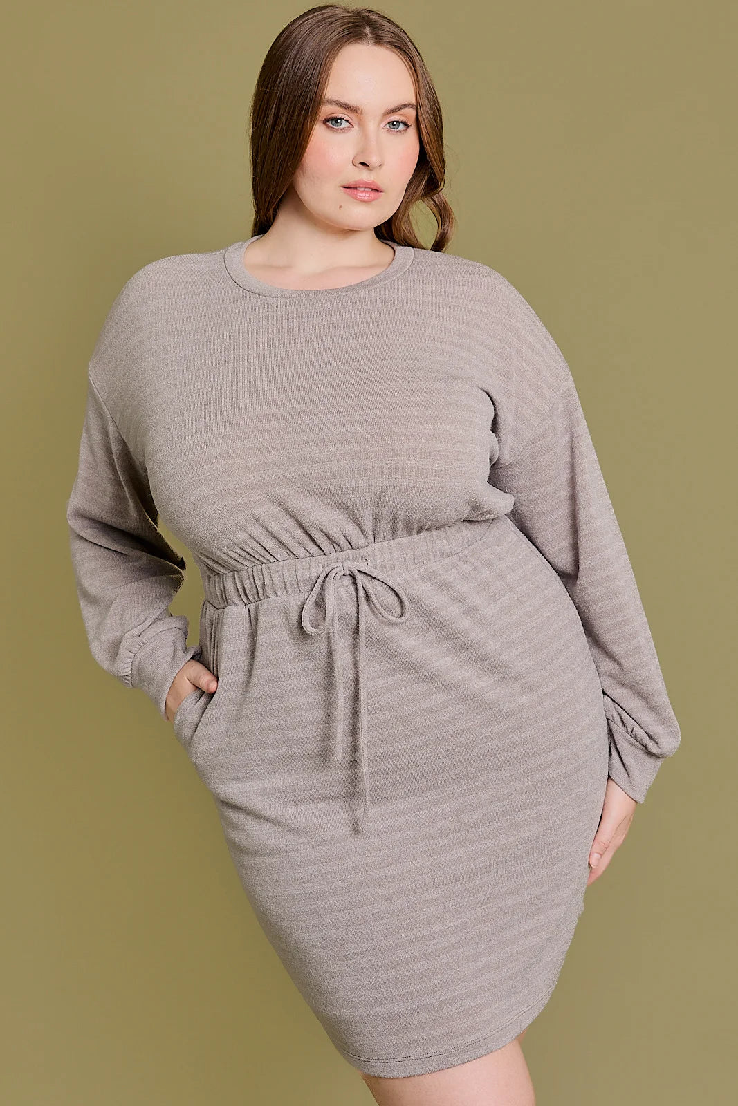Plus Size Basic Drawstring Waist Mini Dress Cozy T-Shirt Mini Dress