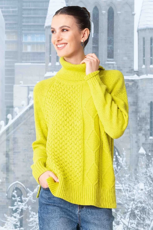 Alison Sheri A44042 Jumper Roll Neck Textured Knit Lime Green Lace Blend Ribbed Blend Corduroy Blend