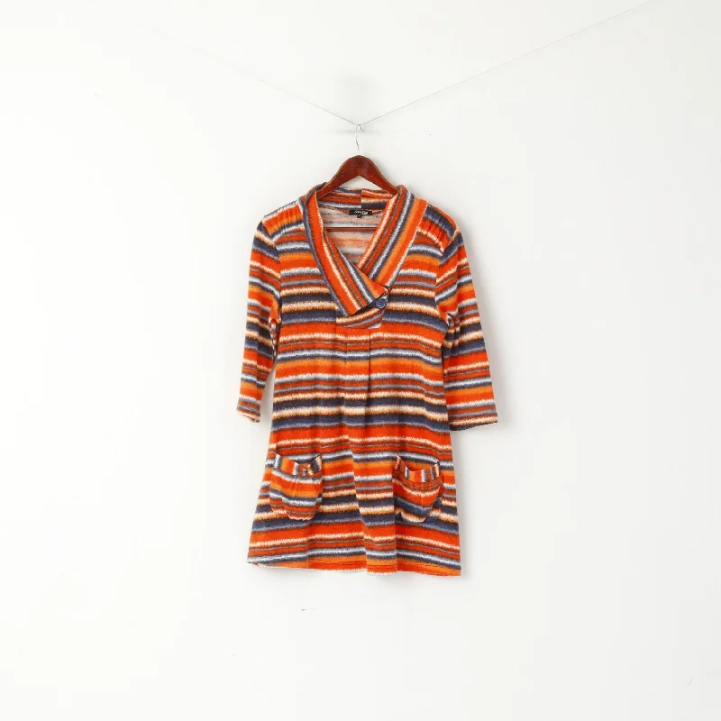 Stella Morgan Women 12 M Tunic Jumper Orange Striped 7/8 Sleeve Pockets Top Elegant Classic Vintage