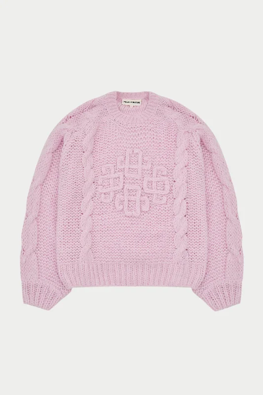 EMBLEM PLAITED OVERSIZED KNIT JUMPER - PINK Striped Floral Plaid