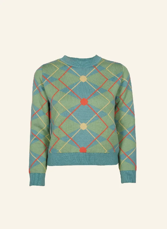 Esther - Green/Blue Argyle Jumper Solid Color Striped Floral Print