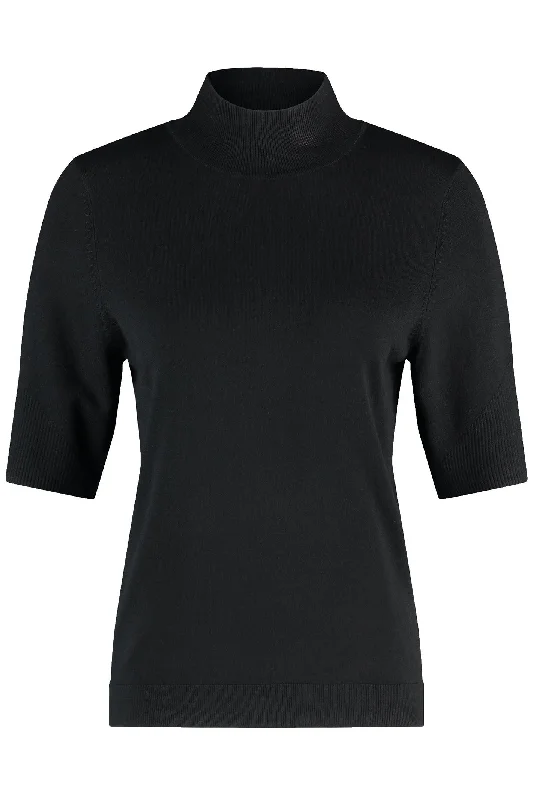 Gerry Weber 978058-44727 Jumper Black Short Sleeve Mock Turtle Wool Fabric Cashmere Fabric Tweed Fabric