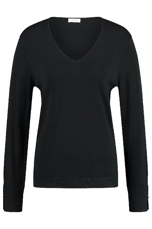 Gerry Weber 978062-44727 Jumper Black V-Neck Front Pockets Side Pockets Patch Pockets