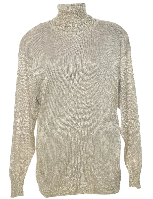 Lurex Thread Pattern Turtleneck Jumper - M Lightweight Heavyweight Midweight