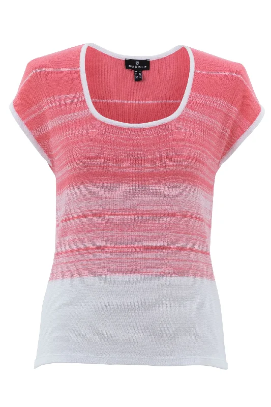 Marble 7438 135 Pink Stripe Cap Sleeve Square Neck Jumper Spandex Blend Rayon Blend Denim Blend