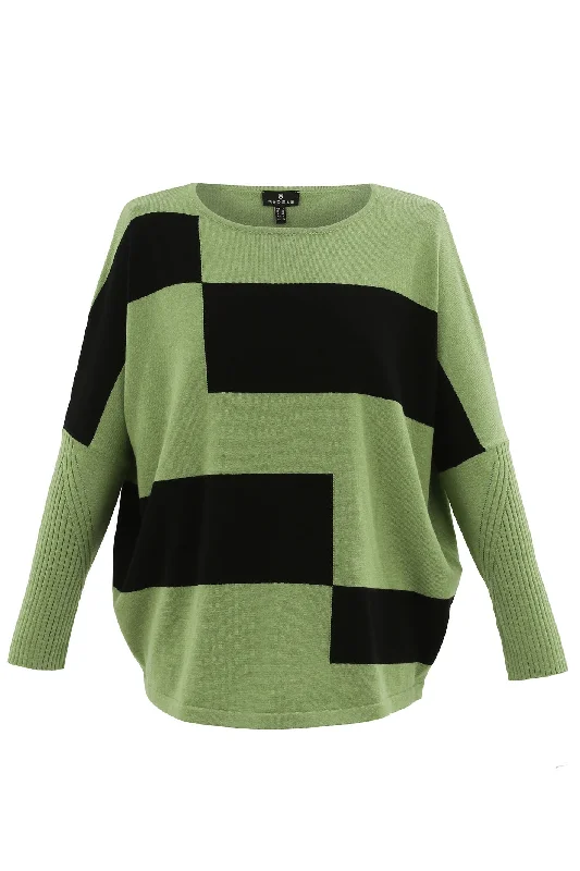 Marble 7611 Jumper Col 221 Green Ribbed Striped Patterned