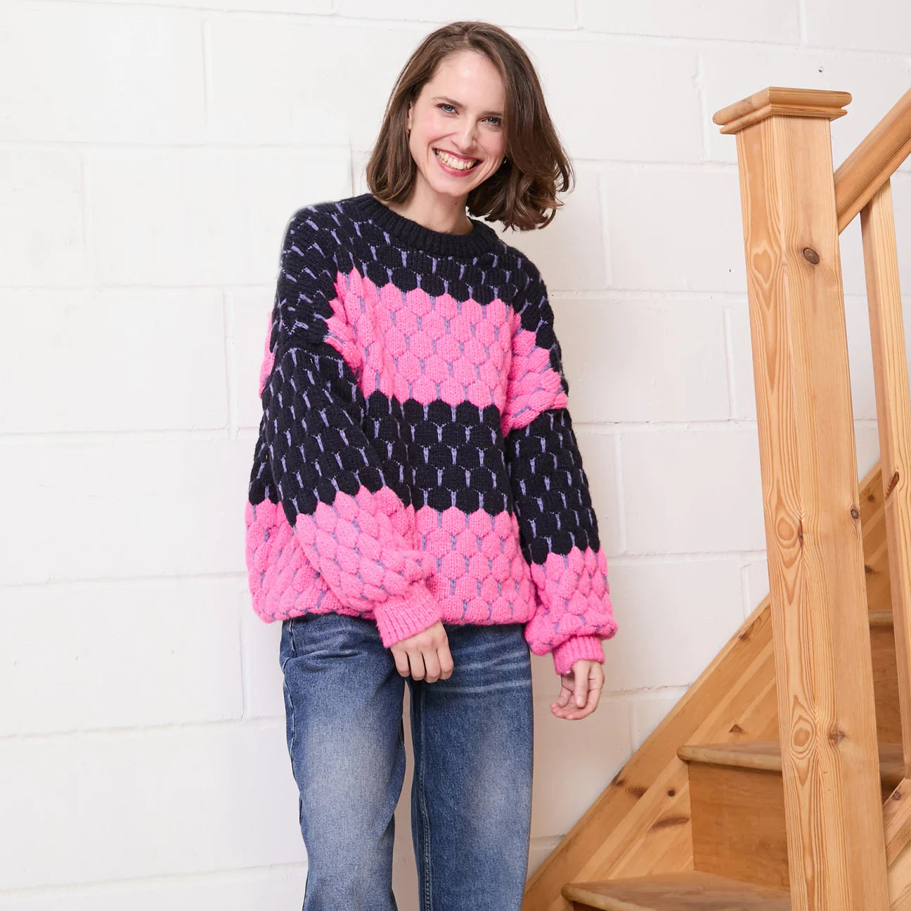 Marissa Jumper Navy and Pink Terry Terry Cloth Terry Knit