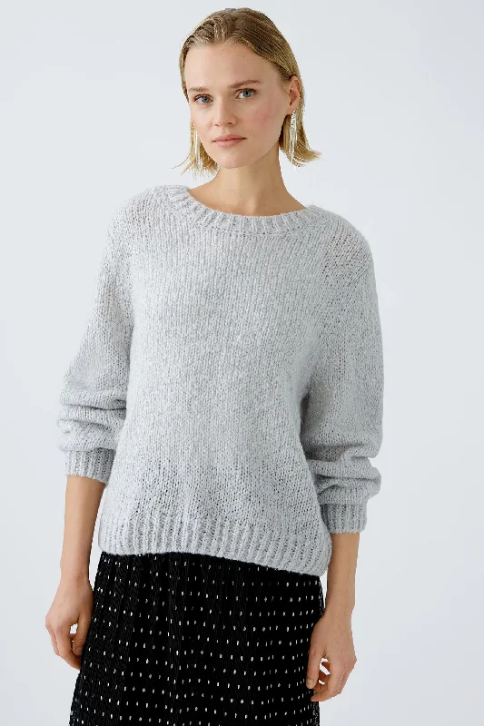 Oui 89927 Jumper Light Chunky Knit Grey Cable Knit Ribbed Knit Lace Knit