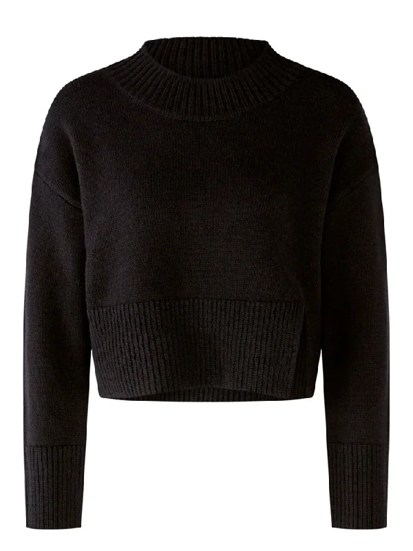 Oui Jumper Black Mesh Sweater Canvas Denim