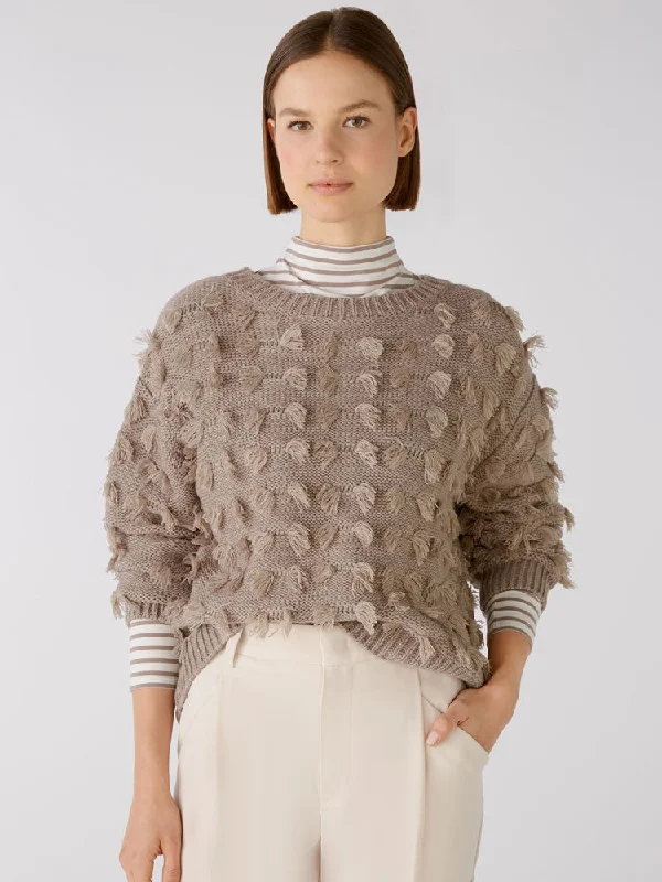 Oui Textured Jumper Taupe Toggled Drawstring Belted