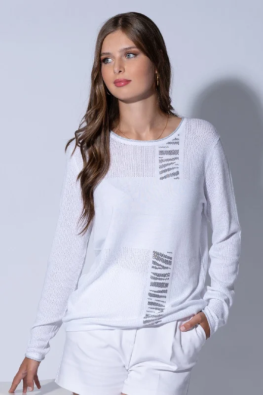 Passioni 15020 White Diamante Detail Jumper Handmade Hand-knitted Hand-woven