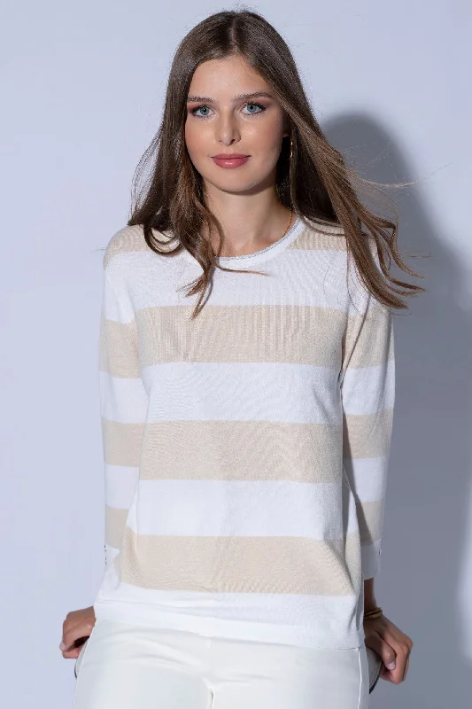 Passioni 15066 Beige Stripe Jumper Ribbed Striped Patterned