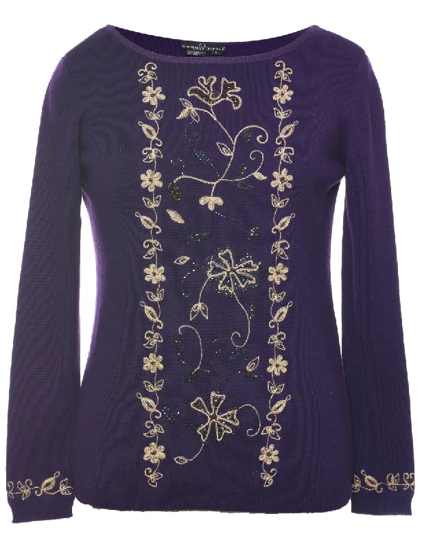 Plum Embroidered Jumper - S Anti-Pilling Anti-Shrink Durable