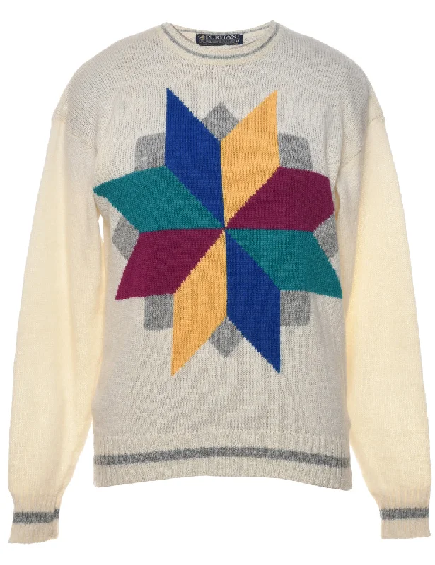 Puritan Geometric Pattern Multi-Colour Jumper - M Stretchy Elastic Breathable