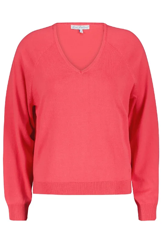 Red Button SRB4223 Fay Coral Fine Knit V Neck Jumper Lightweight Heavyweight Midweight