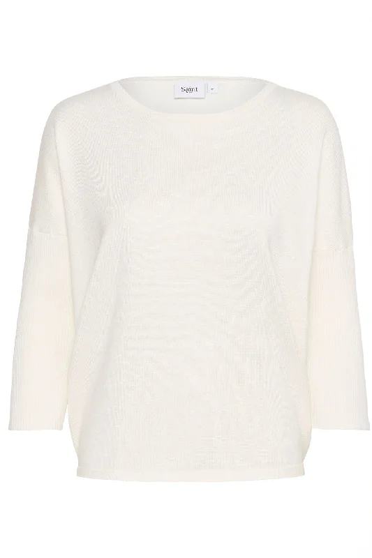 Saint Tropez 30500003 A2561 MilaSZ Round Neck Jumper Ice White Cashmere Blend Cotton Blend Poly Blend