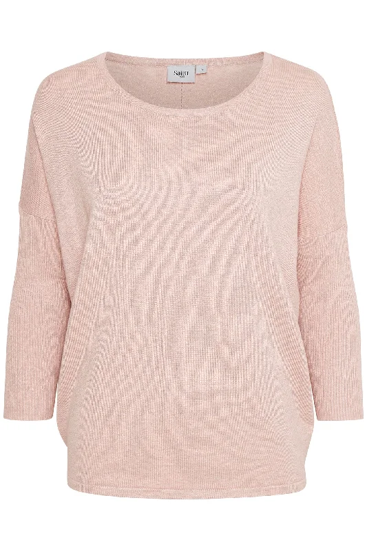 Saint Tropez 30500003 A2561 MilaSZ Round Neck Jumper Pink Ash Rose Melange Mesh Sweater Canvas Denim