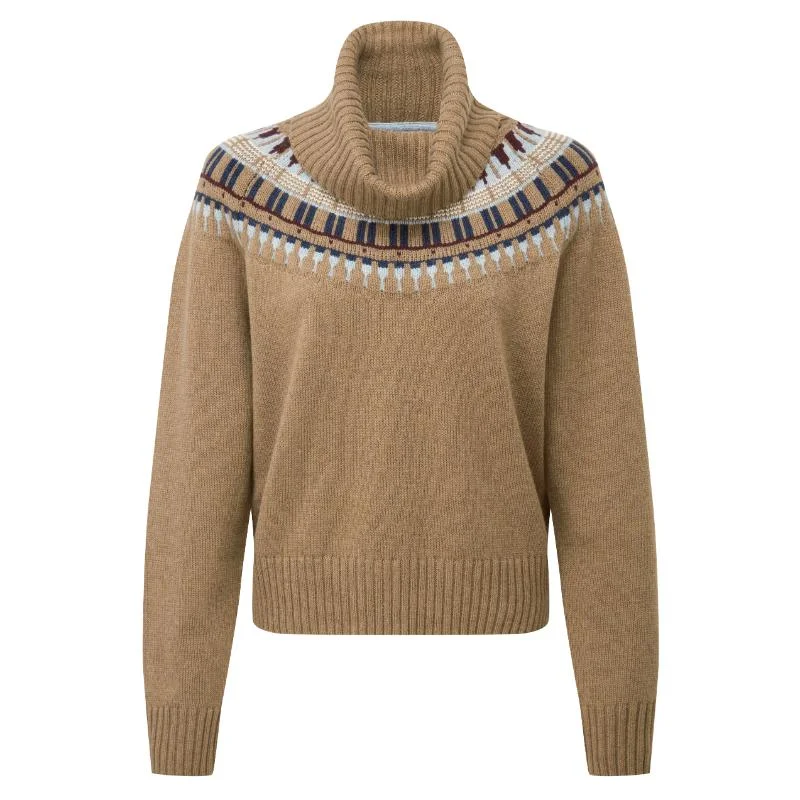 Schoffel Filey Fairisle Roll Neck Ladies Merino Mix Jumper - Warm Sand Nylon Fabric Polyester Fabric Spandex Fabric