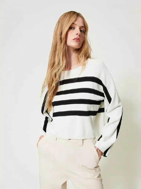 Twinset Striped Jumper Black & White Spandex Rayon Corduroy