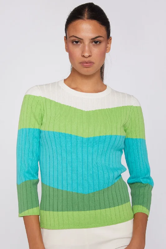 Vilagallo 30928 Canale Green Colour Block Ribbed Jumper Print Jacquard Patchwork