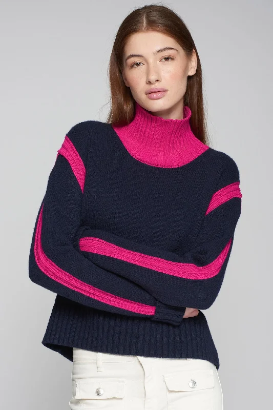 Vilagallo 31735 Navy Pink Polo Neck Jumper Hooded Caped Shawl Collar