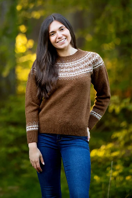 Womens Aviemore Yoke Fair Isle Jumper - brown Velvet Chenille Corduroy