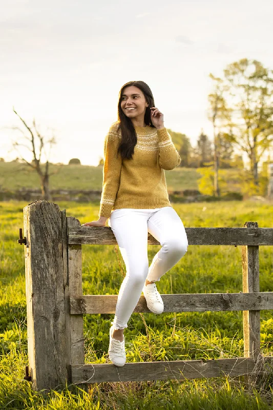 Womens Aviemore Yoke Fair Isle Jumper - Yellow Elasticated Padded Insulated