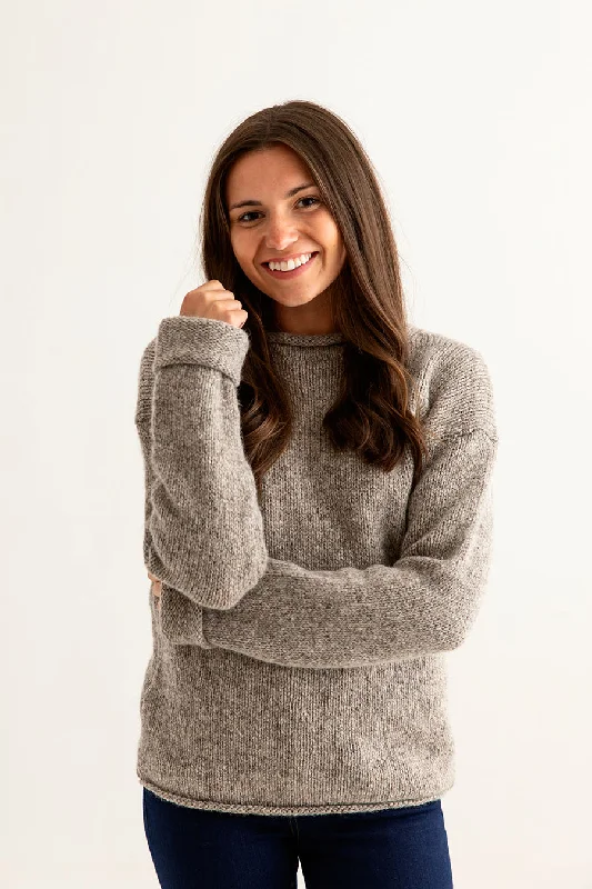 Womens Chunky cuffed jumper - natural pebble Elasticated Padded Insulated