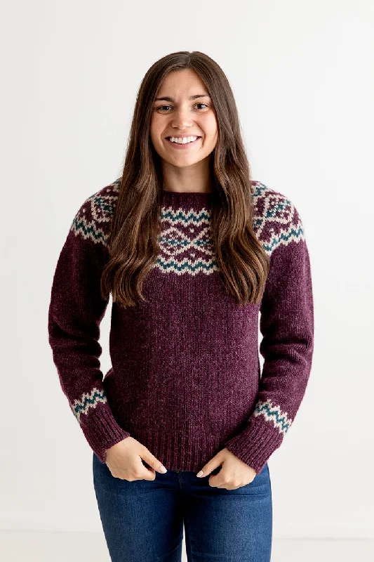 Womens Chunky Finnieston Yoke Fair Isle Jumper - Aubergine Striped Floral Plaid