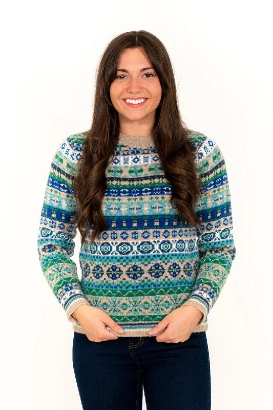 Womens Drumtochty fair isle jumper - Blue Green Anti-Pilling Anti-Shrink Durable