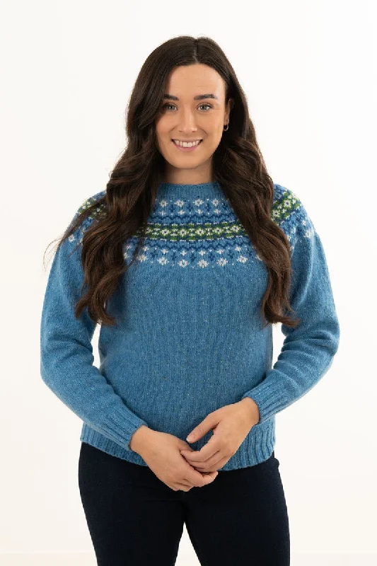 Womens Croft II Yoke Fair Isle Jumper - Blue Zippered Front Buttoned Front Snap Front