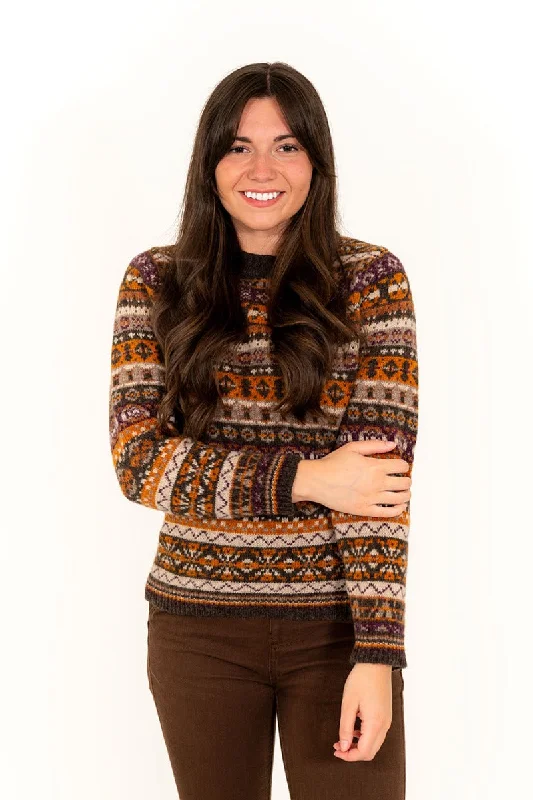 Womens Drumtochty fair isle jumper - Brown Zippered Front Buttoned Front Snap Front