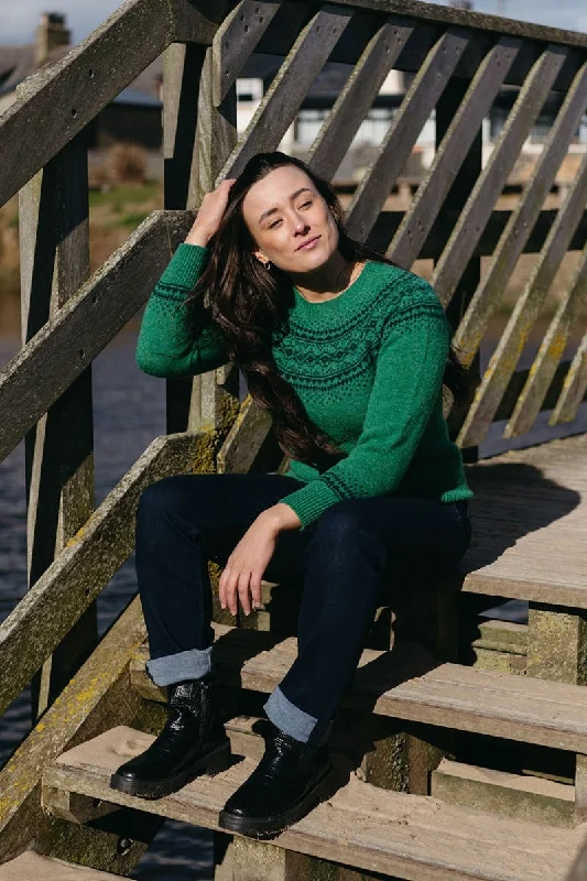 Womens Aviemore Yoke Fair Isle Jumper - Emerald Green Slim Fit Regular Fit Oversized