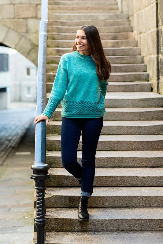 Womens Braemar Fair Isle Jumper - Aqua Handmade Hand-knitted Hand-woven