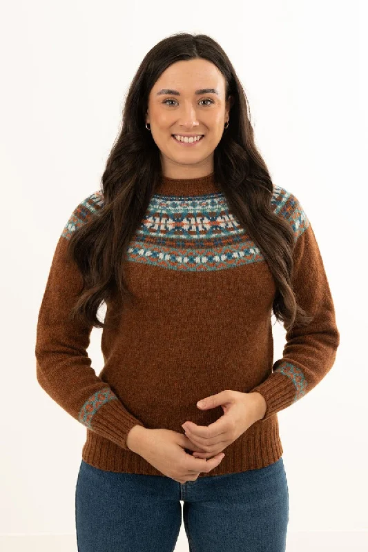 Womens Festival yoke fair isle jumper - Light Rust Anti-Pilling Anti-Shrink Durable