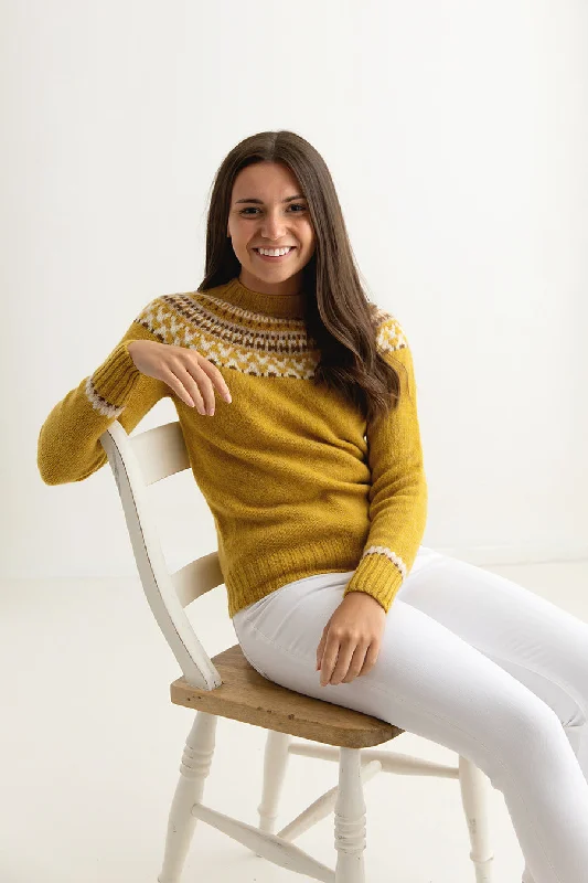 Womens Lido yoke fair isle jumper - Mustard Yellow Spandex Rayon Corduroy