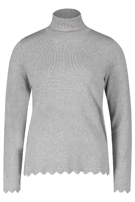 Betty Barclay 5960 1033 9707 Grey Melange Scallop Edged Roll Neck Jumper Machine Wash Dry Clean Hand Wash