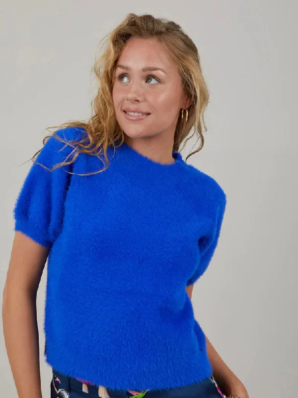 Coster Copenhagen Fluffy Knit Jumper Blue Seamless Knitted Crochet