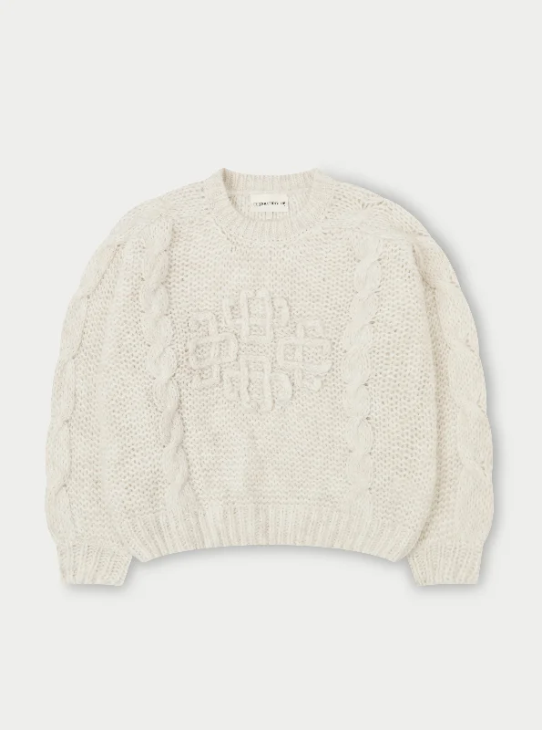 EMBLEM PLAITED OVERSIZED KNIT JUMPER - STONE Toggled Drawstring Belted