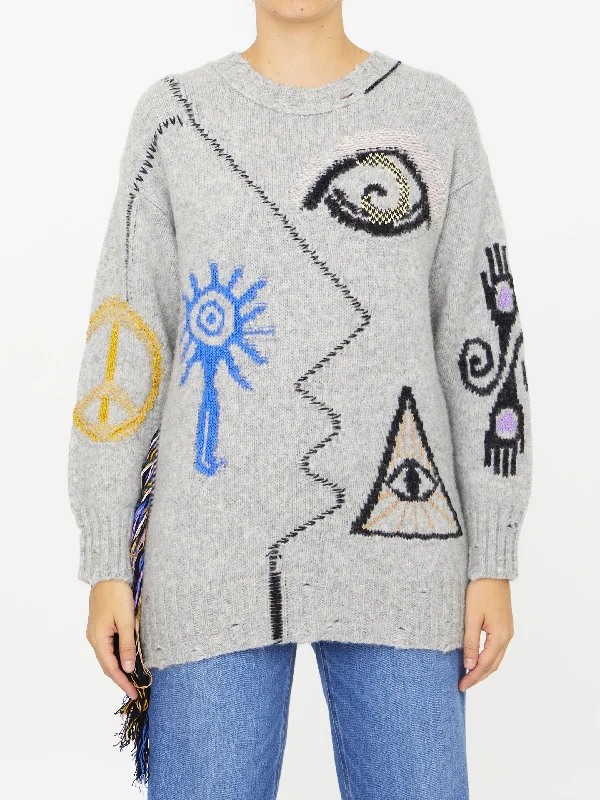 Folk Embroidery Jumper Silk Blend Satin Velvet