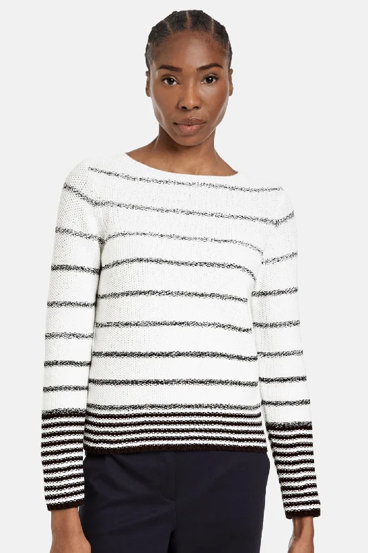 Gerry Weber 270509-44701 White Navy Stripe Wide Neck Jumper Satin Blend Silk Blend Wool Blend