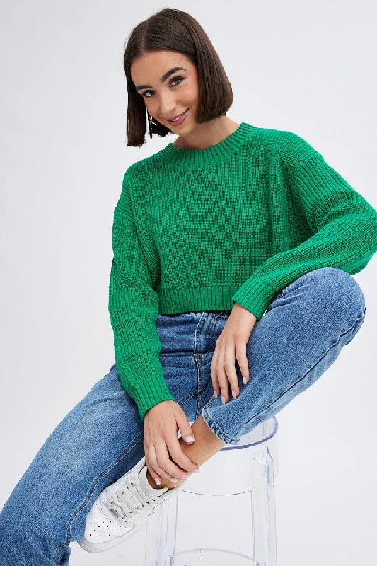 Green Knit Jumper Long Sleeve Cotton Lace Blend Ribbed Blend Corduroy Blend